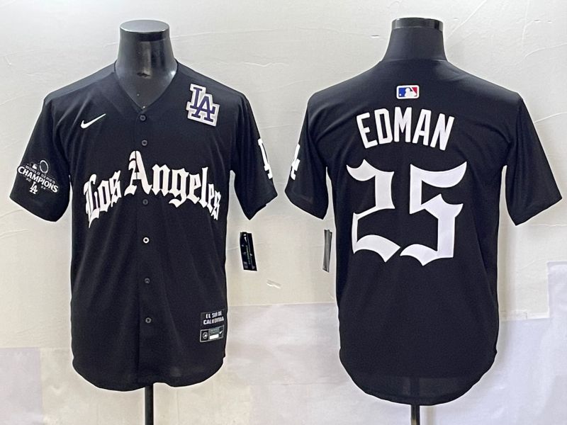 Men 2025 Los Angeles Dodgers #25 Edman Black Five generations Joint Name Nike MLB Jersey style 13